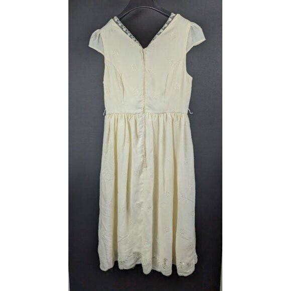 ModCloth Dress Size 10 Midi Fit Flare Gauzy Embroidered Floral Cottagecore Twee - Picture 2 of 6